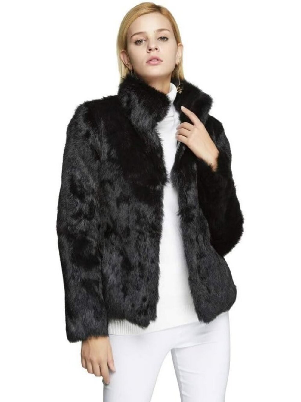 Cozy Women's Genuine Rabbit Fur Coat | Fuzzy Warm Winter Jacket Outerwear
